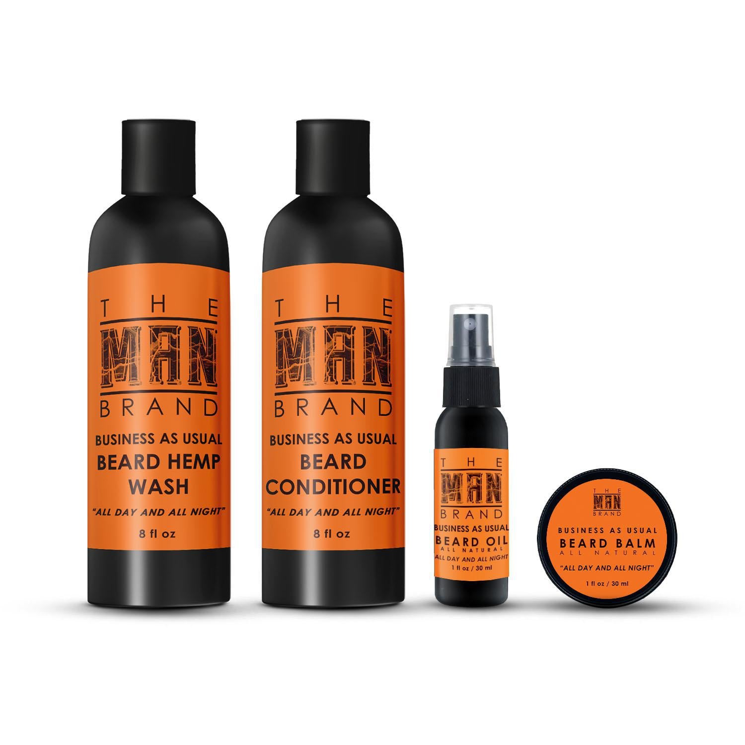 Beard Pack for Men with All-Natural Beard Oil, Natural Beard Balm,  Beard Conditioner, and Organic Hemp Oil Beard Hemp Wash by The Man Brand