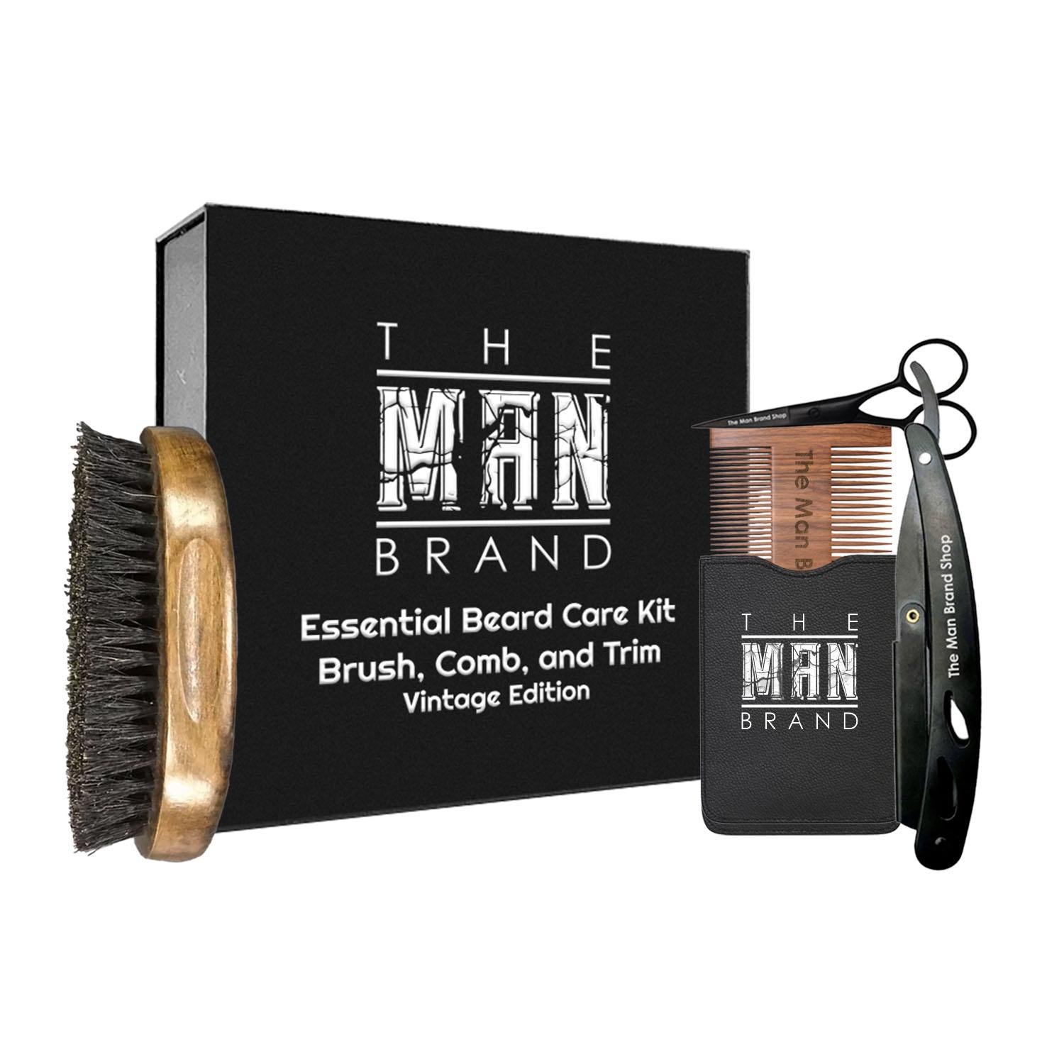 The Man Brand Essential Beard Care Kit: Brush, Comb, and Trim