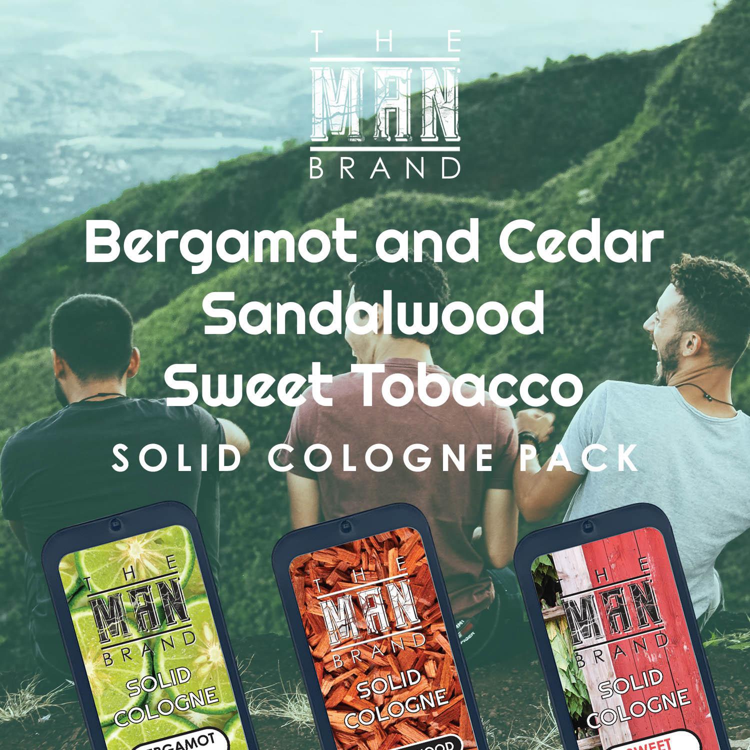 The Man Brand’s Solid Cologne - Bergamot and Cedar, Sandalwood, Sweet Tobacco - 0.75  oz each