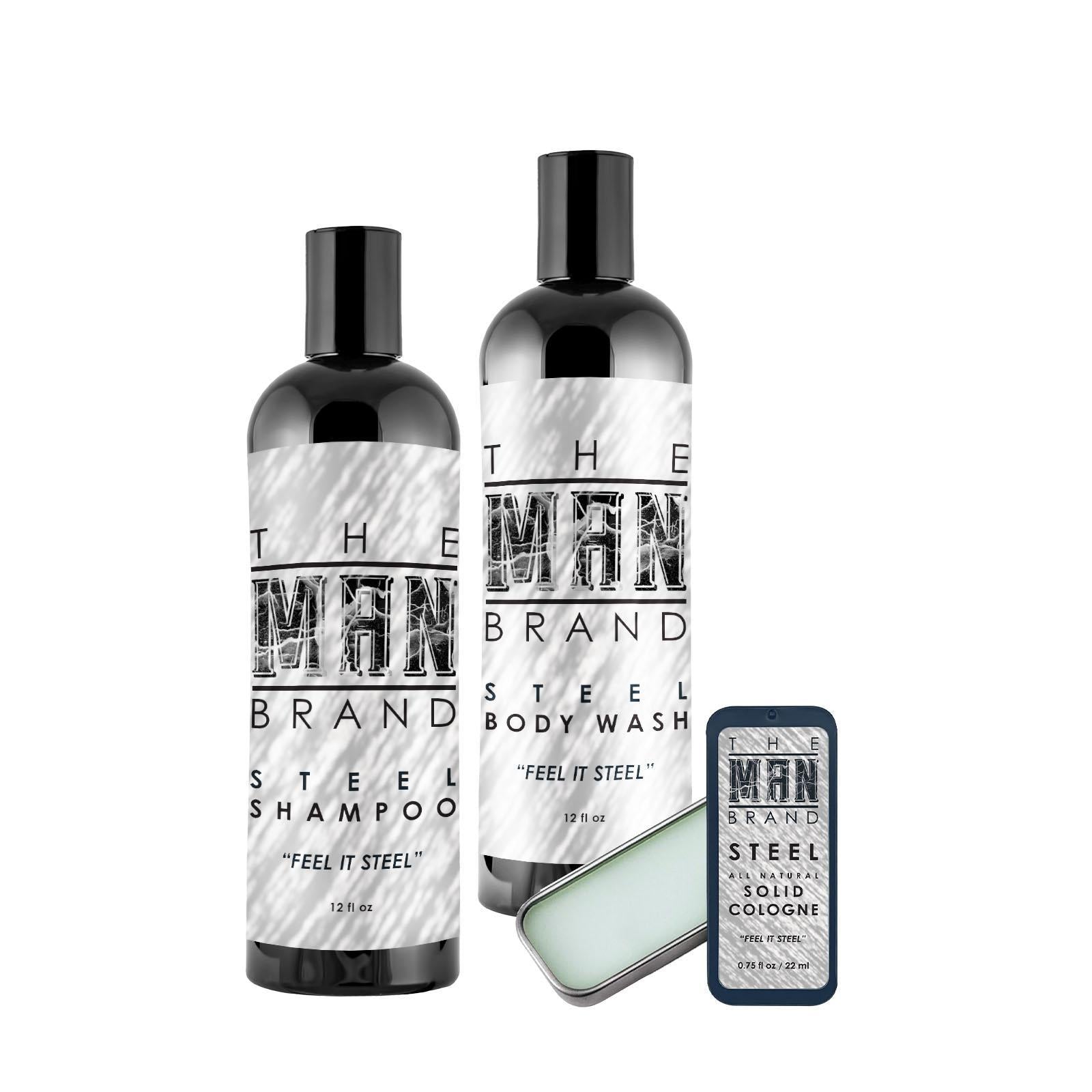 Triple Play Men's Grooming Kit: Shampoo, Body Wash, and Solid Cologne