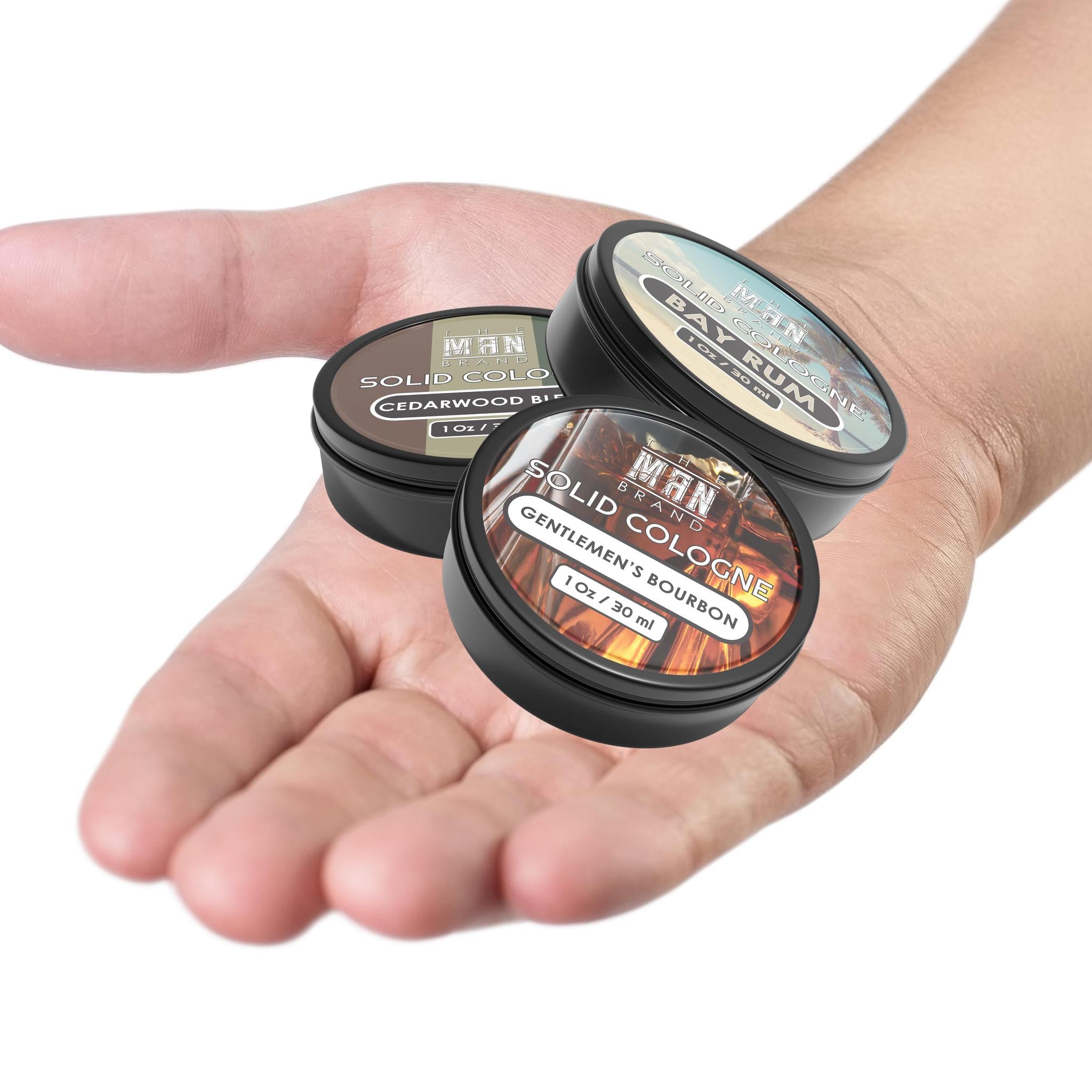 Bay Rum, Cedarwood Blend, and Gentlemen's Bourbon Solid Cologne 1 Ounce Variety Pack