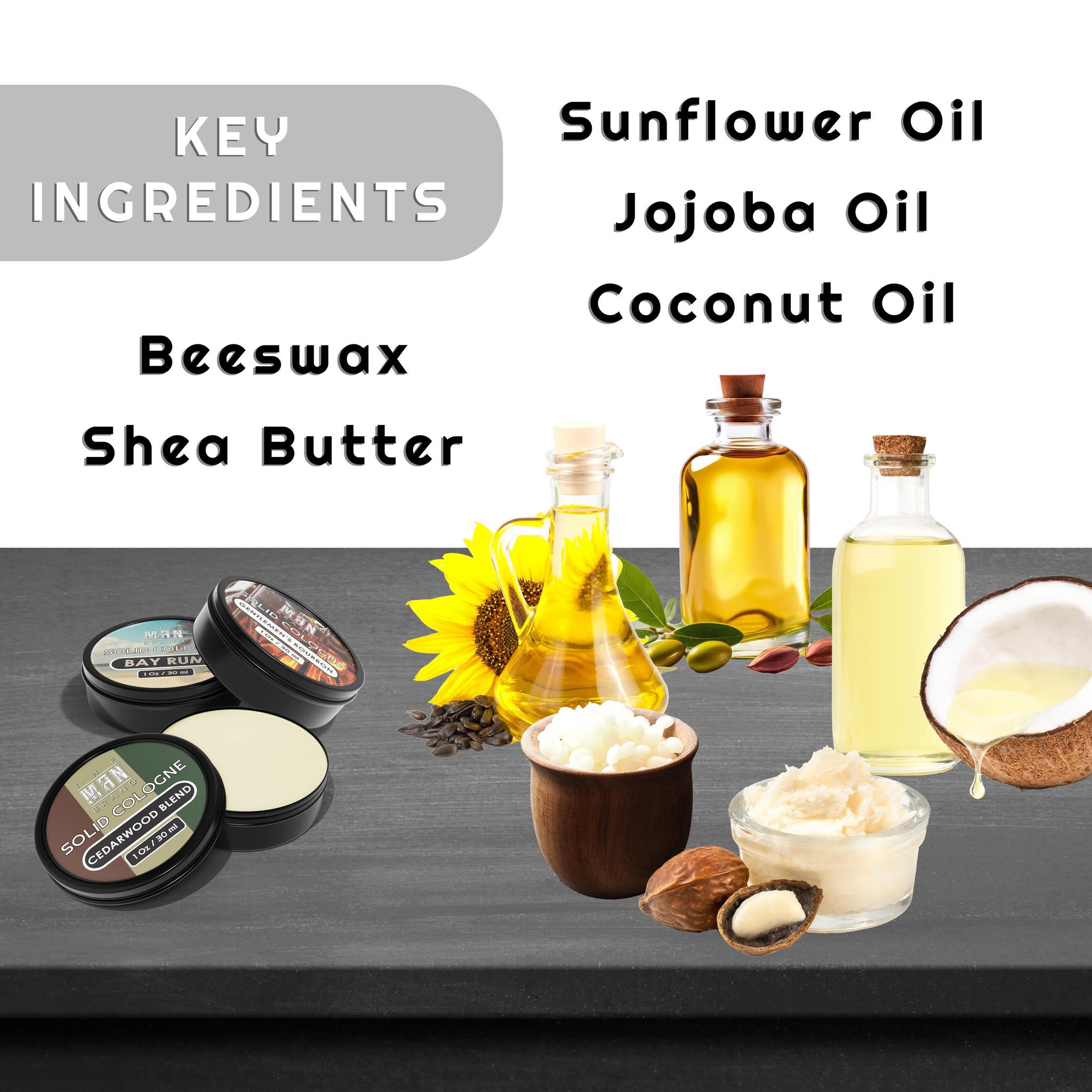 Bay Rum, Cedarwood Blend, and Gentlemen's Bourbon Solid Cologne 1 Ounce Variety Pack