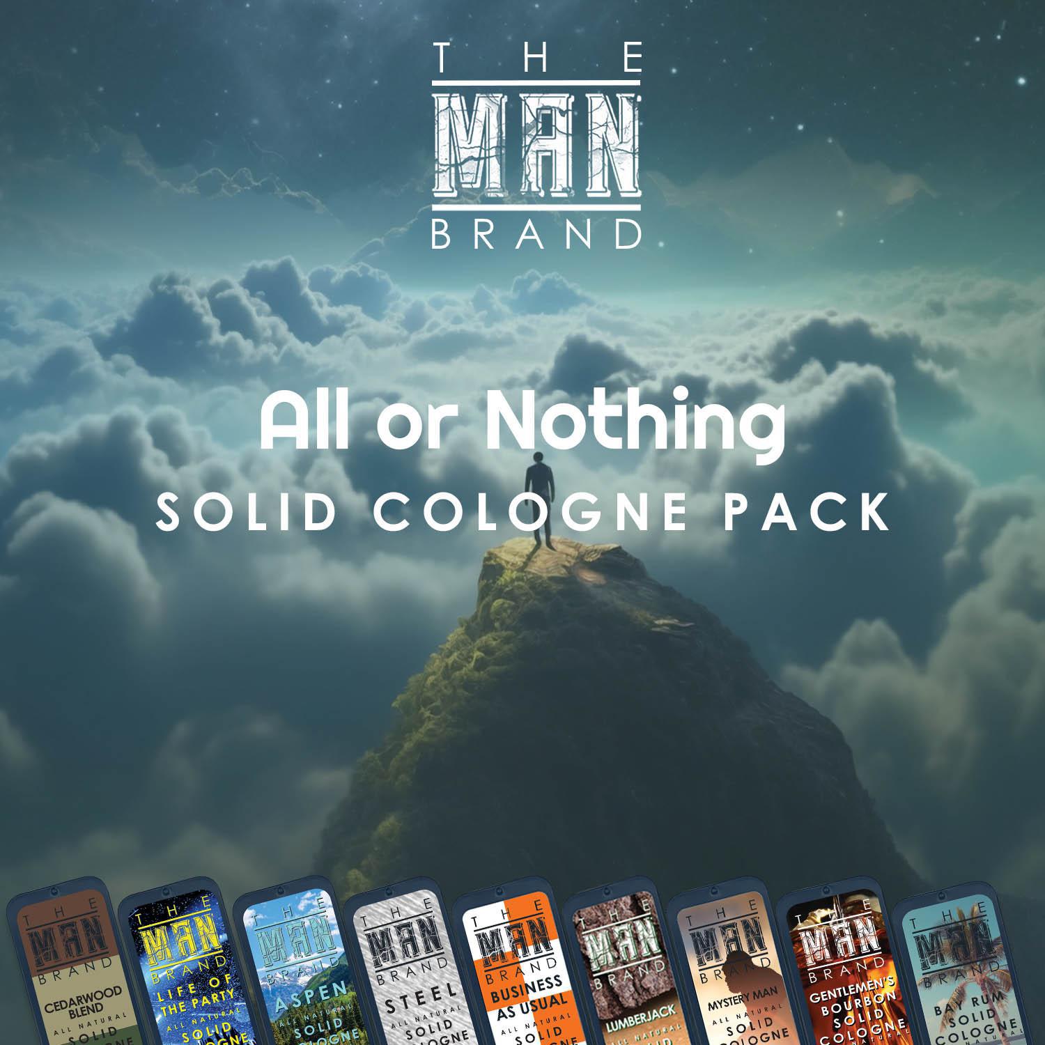 All or Nothing Solid Cologne Sample Set - Pack of 9 - Vintage Slide Tin - 0.75 Ounce Each