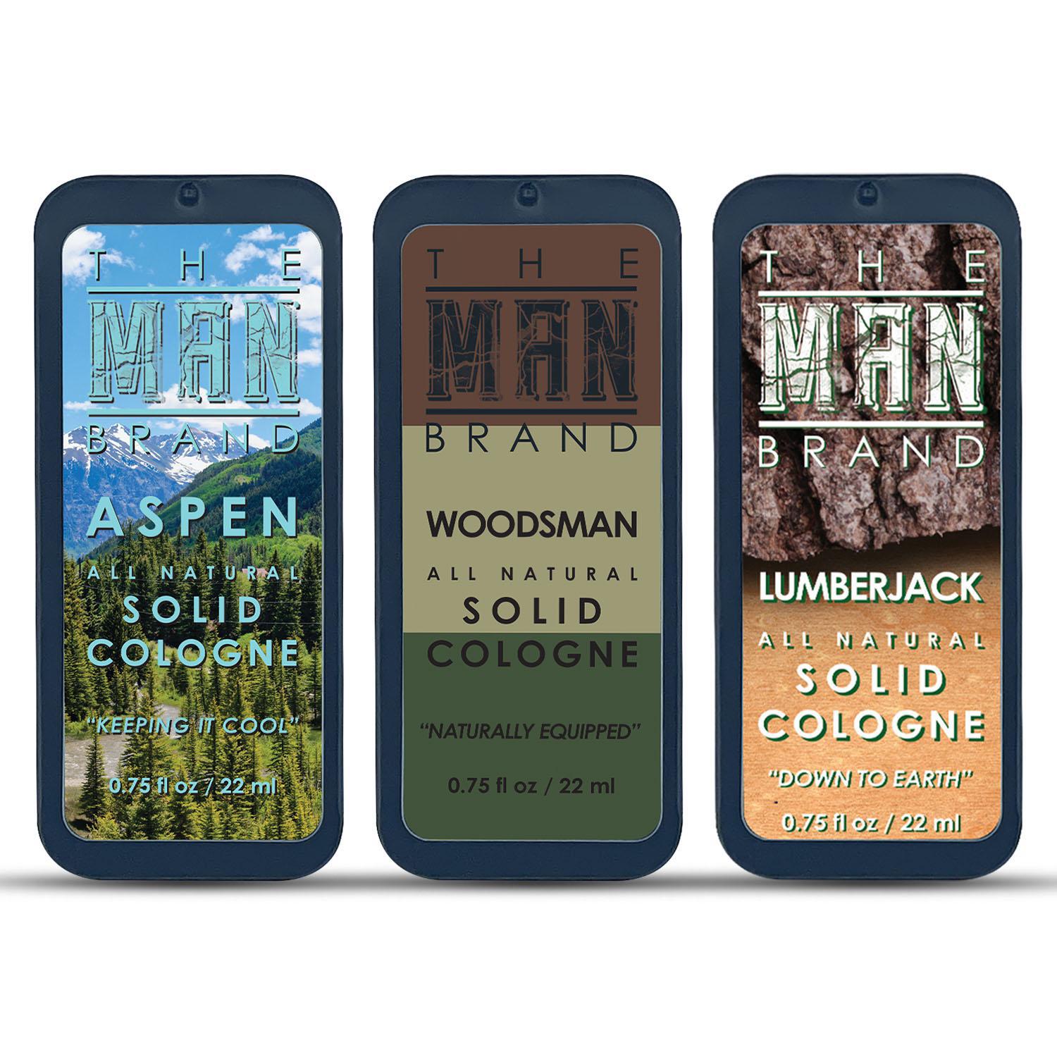 The Man Brand’s Solid Cologne Variety Pack - Bay Rum, Gentlemen's Bourbon, Woodsman - 1 oz each