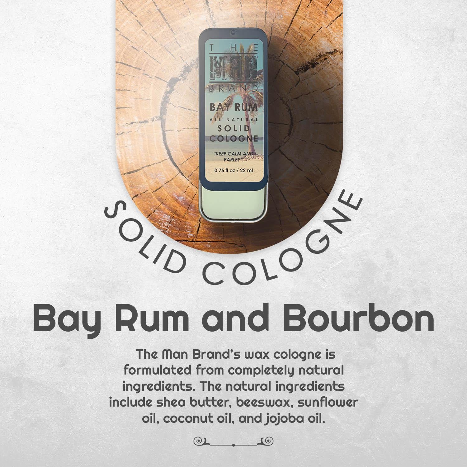 Bay Rum and Bourbon Solid Cologne Sample Set - Pack of 2 - Vintage Slide Tin - 0.75 Ounce Each