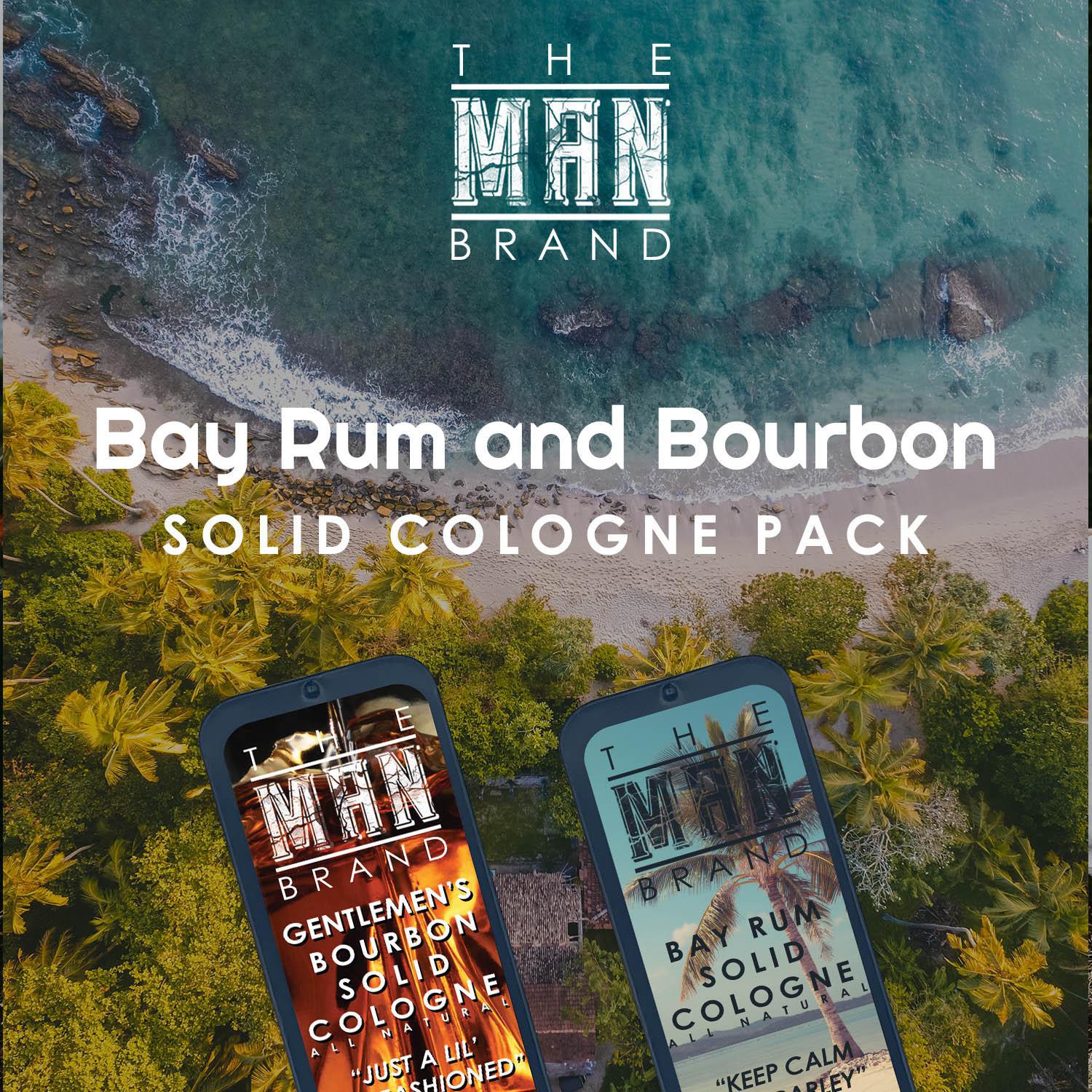 Bay Rum and Bourbon Solid Cologne Sample Set - Pack of 2 - Vintage Slide Tin - 0.75 Ounce Each