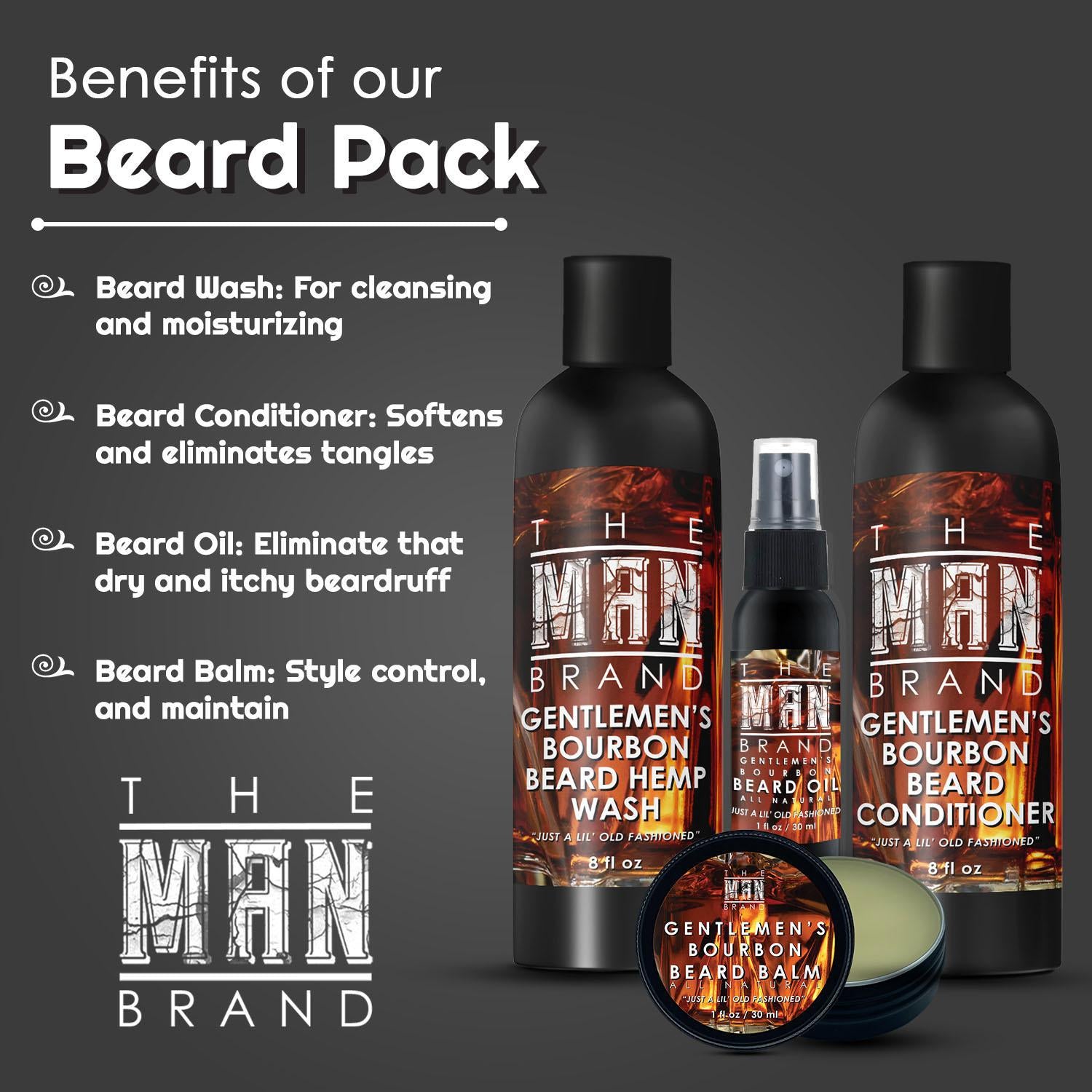 Beard Pack for Men with All-Natural Beard Oil, Natural Beard Balm,  Beard Conditioner, and Organic Hemp Oil Beard Hemp Wash by The Man Brand