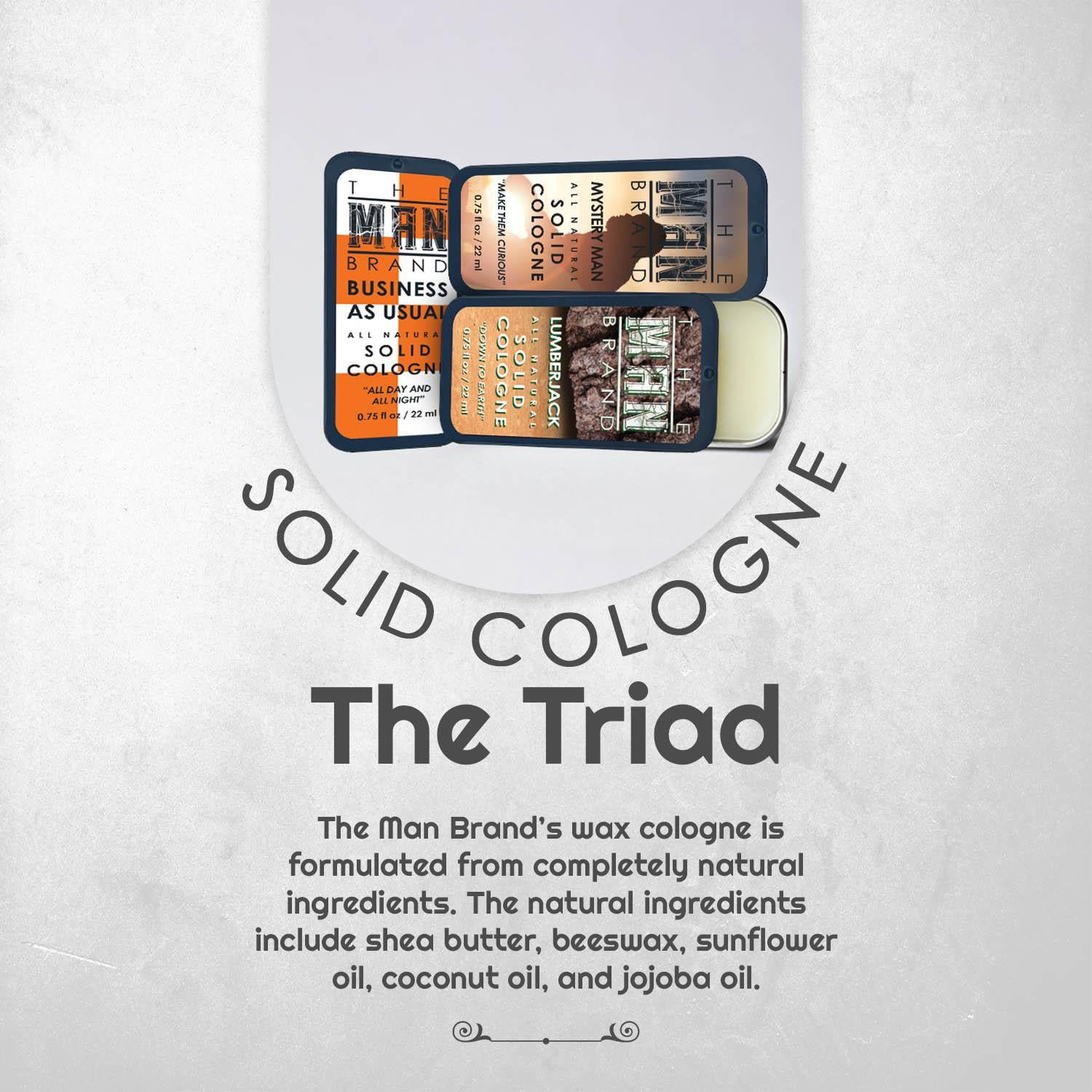 The Triad Solid Cologne Sample Set - Pack of 3 - Vintage Slide Tin - 0.75 Ounce Each