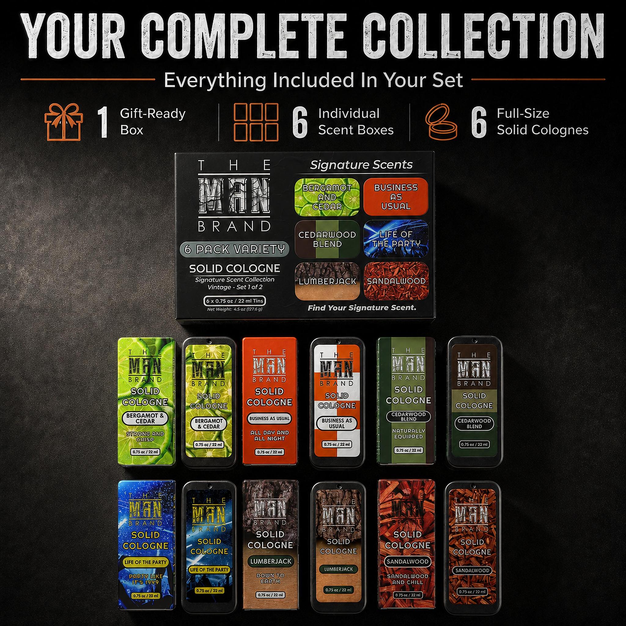 Solid Cologne 6 Pack Vintage Variety Set 1 of 2 - 0.75 Ounce