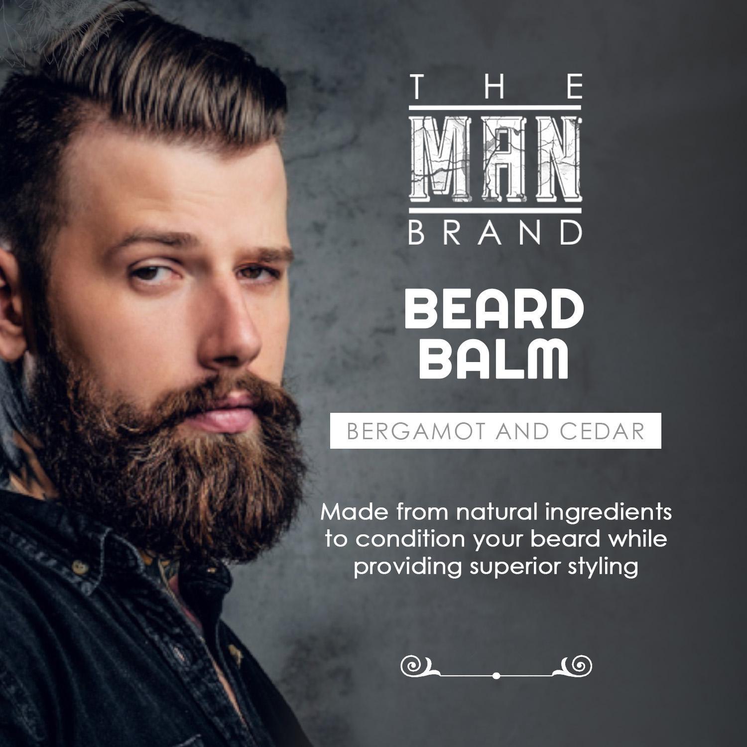 The Man Brand’s Beard Balm for Men - Natural Beeswax Based Conditioning Balm for Beard Care - Scented Beard Balm for Styling in a Round Screw Top Tin