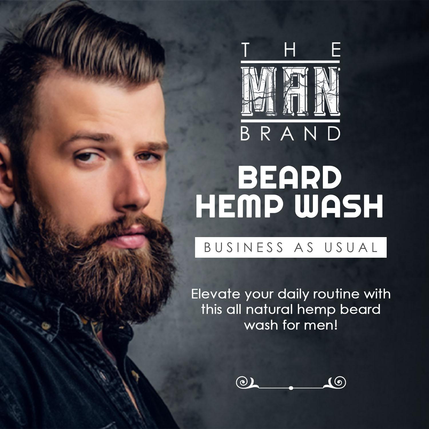 The Man Brand Beard Hemp Wash - Beard Cleanser for Men - Beard Wash with Aloe Vera Oil and Organic Hemp Seed Oil - Scented Beard Moisturizer For Grooming