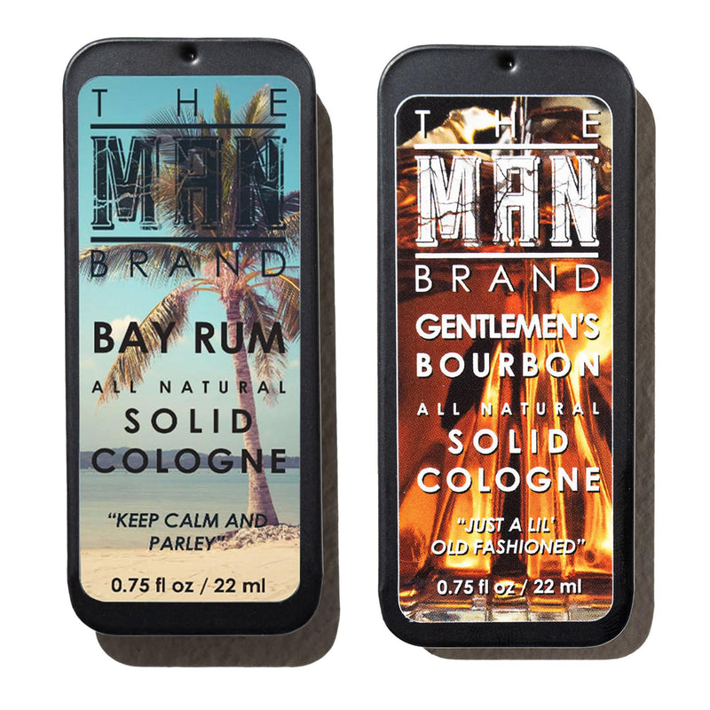 Bay Rum and Bourbon Solid Cologne Sample Set - Pack of 2 - Vintage Slide Tin - 0.75 Ounce Each
