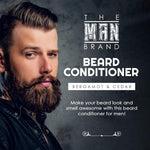 Bergamot and Cedar Beard Conditioner, beard conditioner with bold white lettering and a bergamot and cedar scent label.