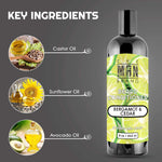 Bergamot and Cedar Beard Conditioner in a black bottle with a bright yellow-green botanical label and white lettering.