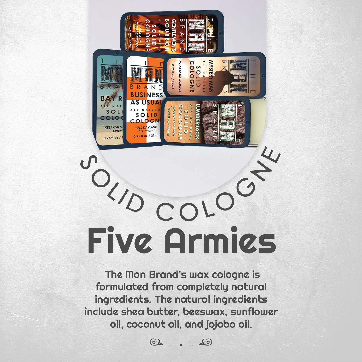 Five Armies Solid Cologne Sample Set - Pack of 5 - Vintage Slide Tin - 0.75 Ounce Each