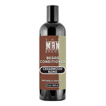 Beard conditioner in a glossy black plastic bottle, with a brown and olive label; Cedarwood Blend Beard Conditioner.