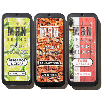 Bergamot and Cedar, Sandalwood, Sweet Tobacco Solid Cologne Sample Three Pack - 0.75  oz each