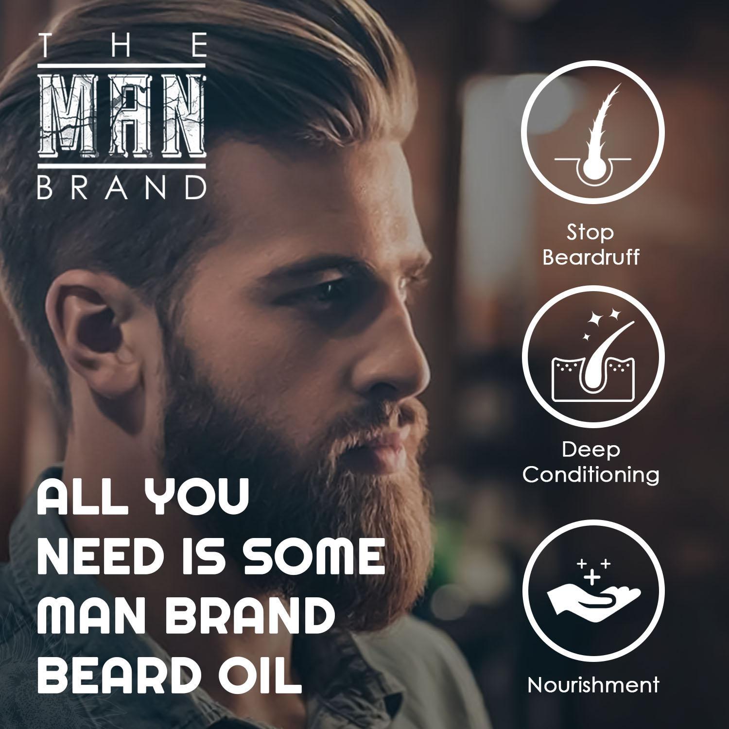 The Man Brand’s Beard Oil for Moisturizing, Grooming Beard and Skin - Natural Vitamin E Beard Care Oil for eliminating beardruff, patchy beards, and dry skin