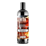 Beard conditioner in a black bottle with a glossy finish and amber bourbon-themed label, Gentlemen's Bourbon Beard Conditioner.