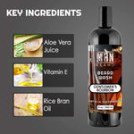 Gentlemen's Bourbon Beard Wash in a clear bottle with a black cap, amber liquid, and bourbon barrel label.