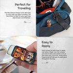 Gentlemen's Bourbon Solid Cologne in a small blue metal slide tin, shown carried in a bag and applied with a finger.