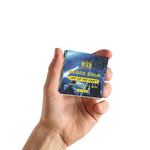 Life of the Party Beard Balm in a small square tin with a blue and black speckled label and bold yellow lettering.