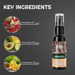 Lumberjack Beard Oil in a black spray bottle with a wood-grain label, green name panel and clear cap.
