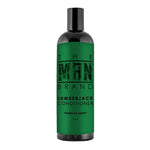 Lumberjack Conditioner in a dark green label on a black plastic bottle, with bold black lettering and a black cap.