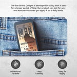 Mystery Man Solid Cologne in a silver slide tin with a black lid, featuring a printed label and compact pocket-sized design.