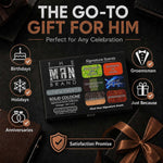 Solid Cologne variety set in a black box, with six colorful rectangular tins featuring distinct scent labels and vintage branding.
