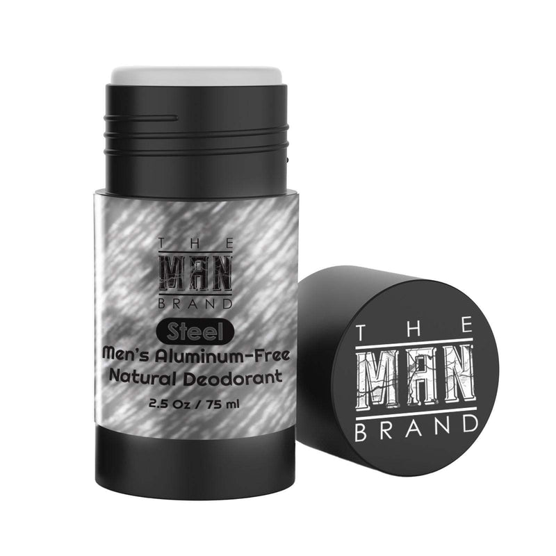 Steel Natural Aluminum-Free Deodorant in a black twist-up tube with a silver marbled label and matching round cap.