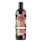 Sweet Tobacco Beard Wash in a glossy black bottle with a red, green, and cream botanical label and black cap.