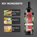 Sweet Tobacco Beard Wash in a black bottle with a red, green and wood-grain label and black cap.