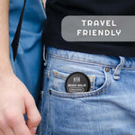Unscented Beard Balm in a small black round tin with a black lid, labeled unscented and travel friendly.