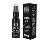 Unscented Beard Oil in a black plastic pump bottle with matching black box, white lettering and fragrance-free label.
