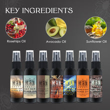 Load image into Gallery viewer, The Man Brand’s Beard Oil Sample Pack for Moisturizing, Grooming Beard and Skin - Natural Vitamin E Beard Care Oil for Eliminating Beardruff, Patchy Beards, and Dry Skin

